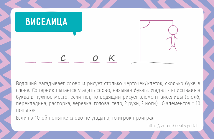 игра в дорогу на бумаге "виселица", надо угадать слово за несколько попыток